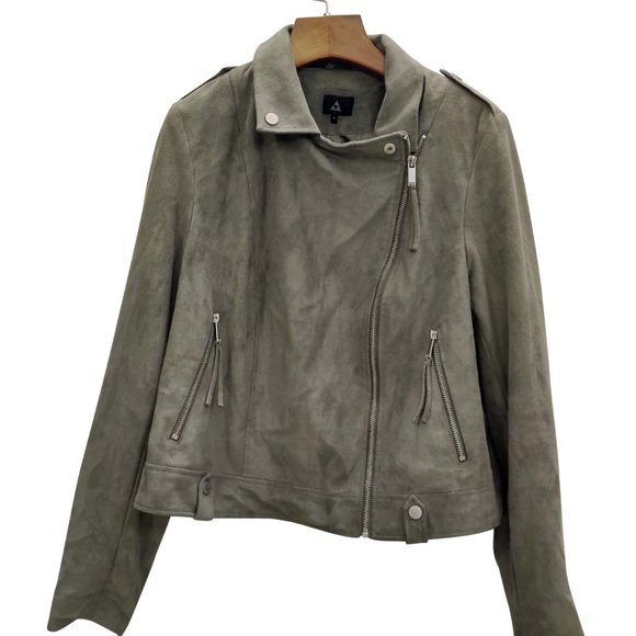 OLGYN Women’s Biker Suede Olive Leather Jacket - Picture 3 of 5
